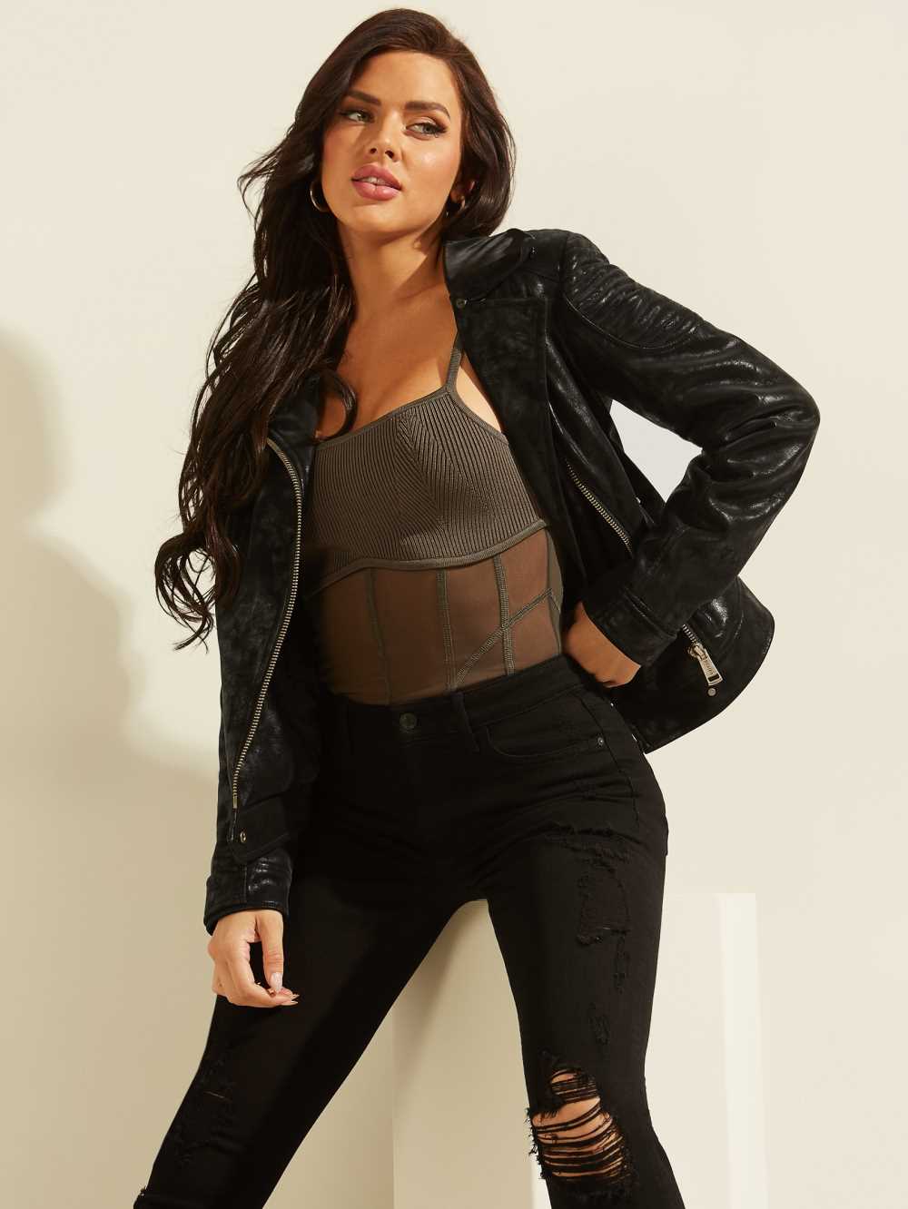 Black Women's Guess Bora Faux-Fur Jackets Australia Sale | 967FVCEPZ