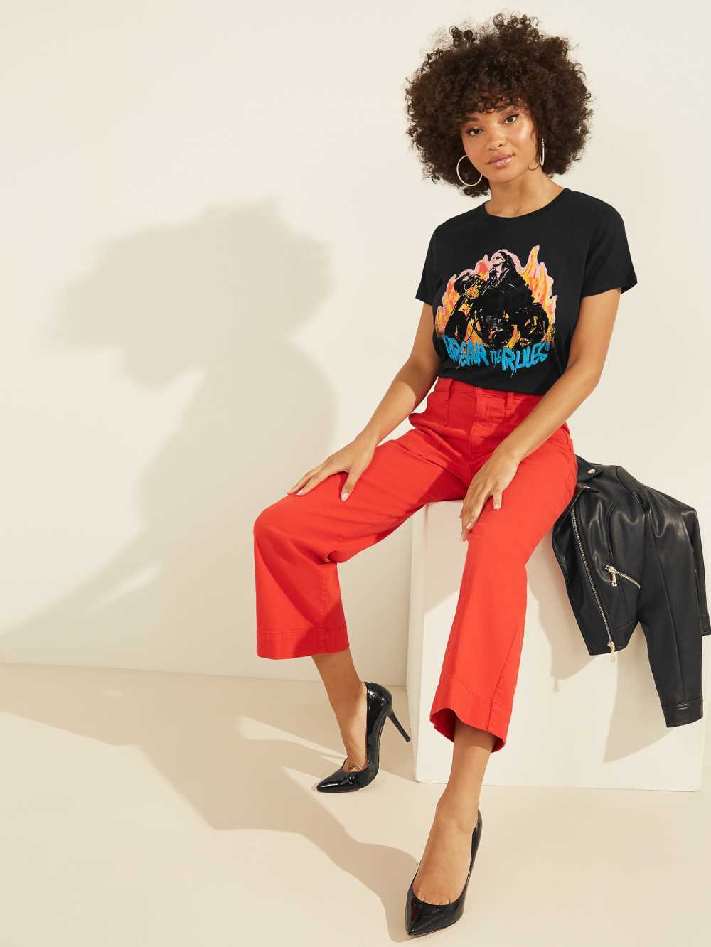 Black Women's Guess Break Rules Graphic T-shirt Australia Sale | 785YMWPRH