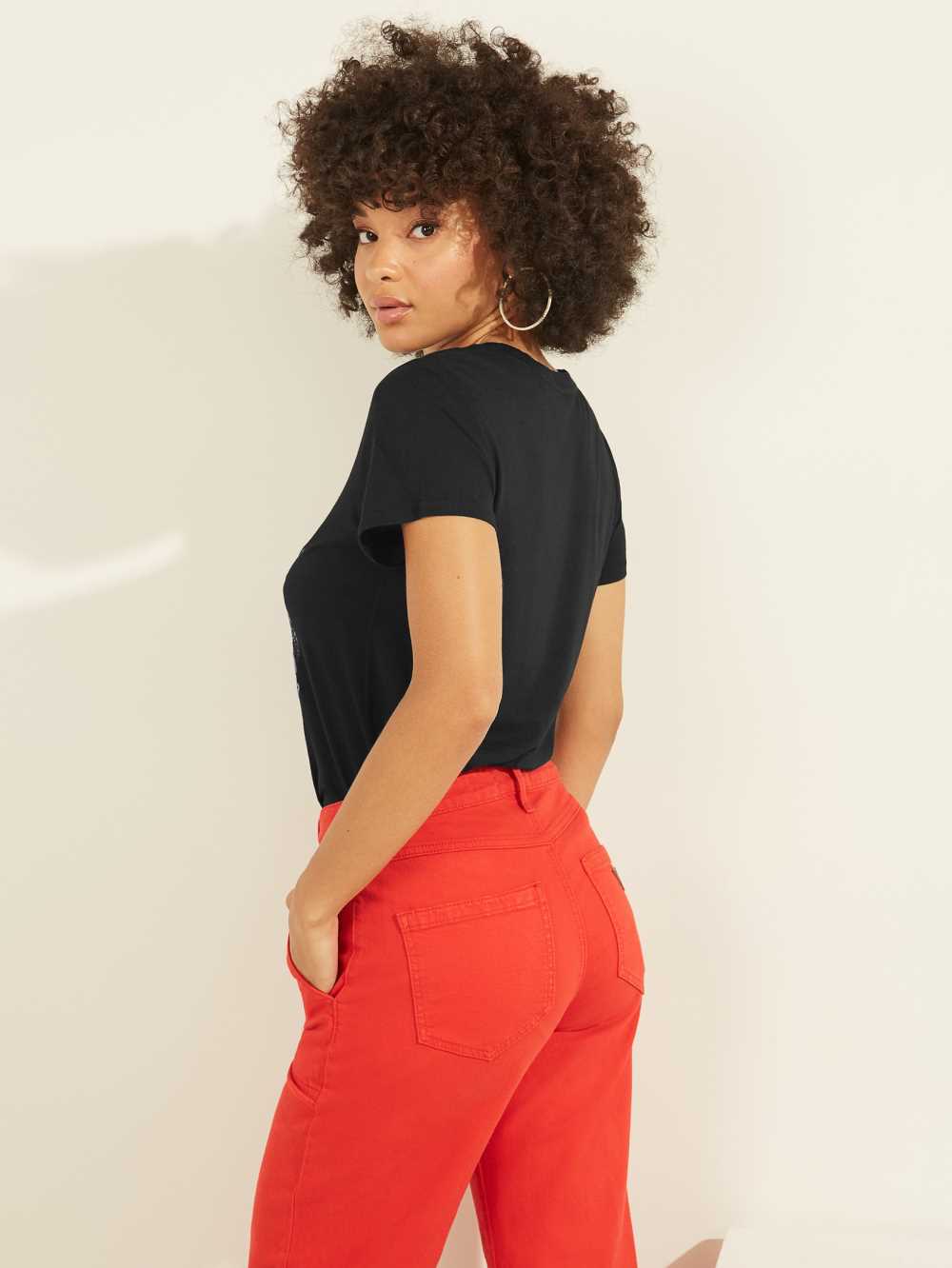 Black Women's Guess Break Rules Graphic T-shirt Australia Sale | 785YMWPRH