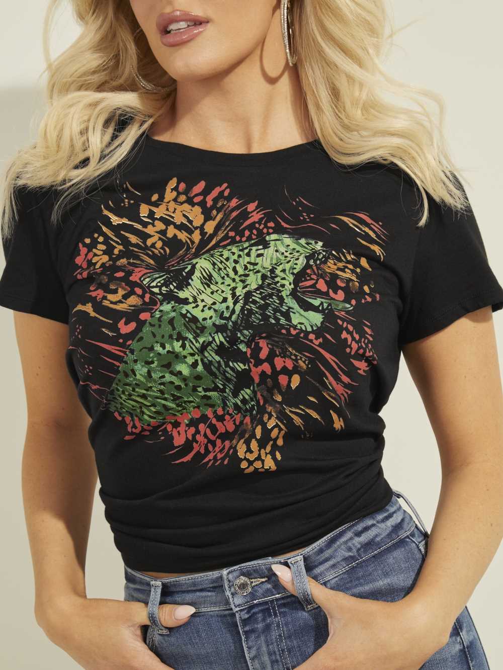 Black Women's Guess Eco Animal Easy T-shirt Australia Sale | 603XOLJKM