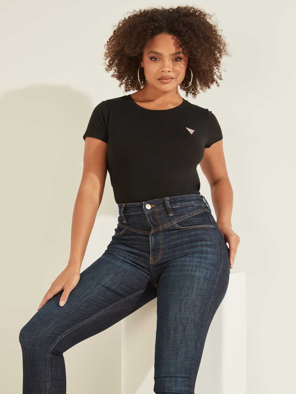 Black Women's Guess Eco Logo Baby T-shirt Australia Sale | 971ZXCEMF