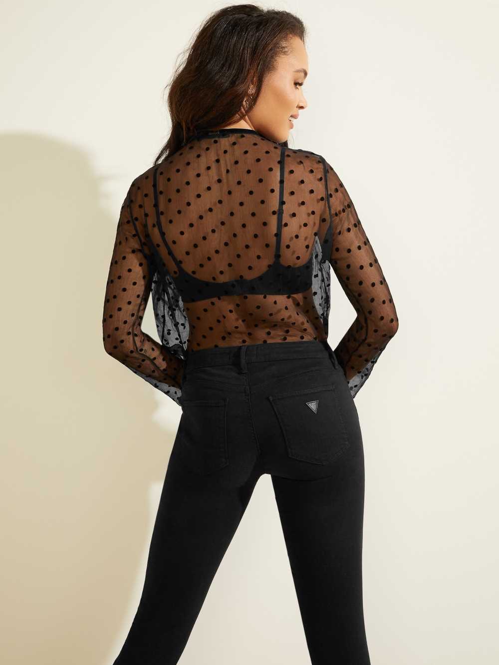Black Women's Guess Lucilla Silk Blouse Australia Sale | 401IGQHMT