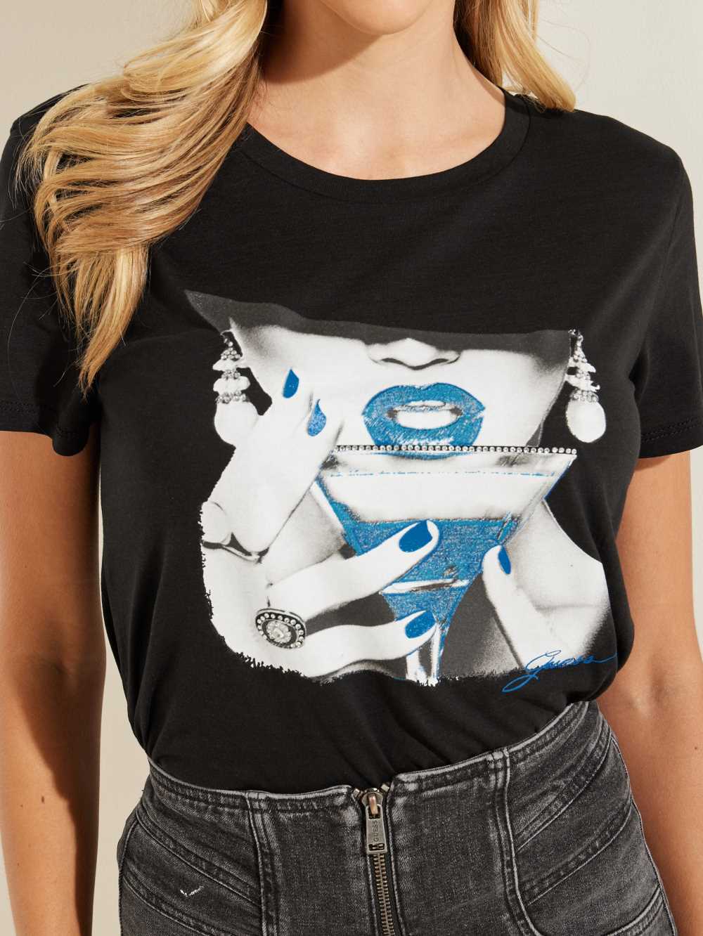 Black Women's Guess Martini Girl Easy T-shirt Australia Sale | 017LPVDCX