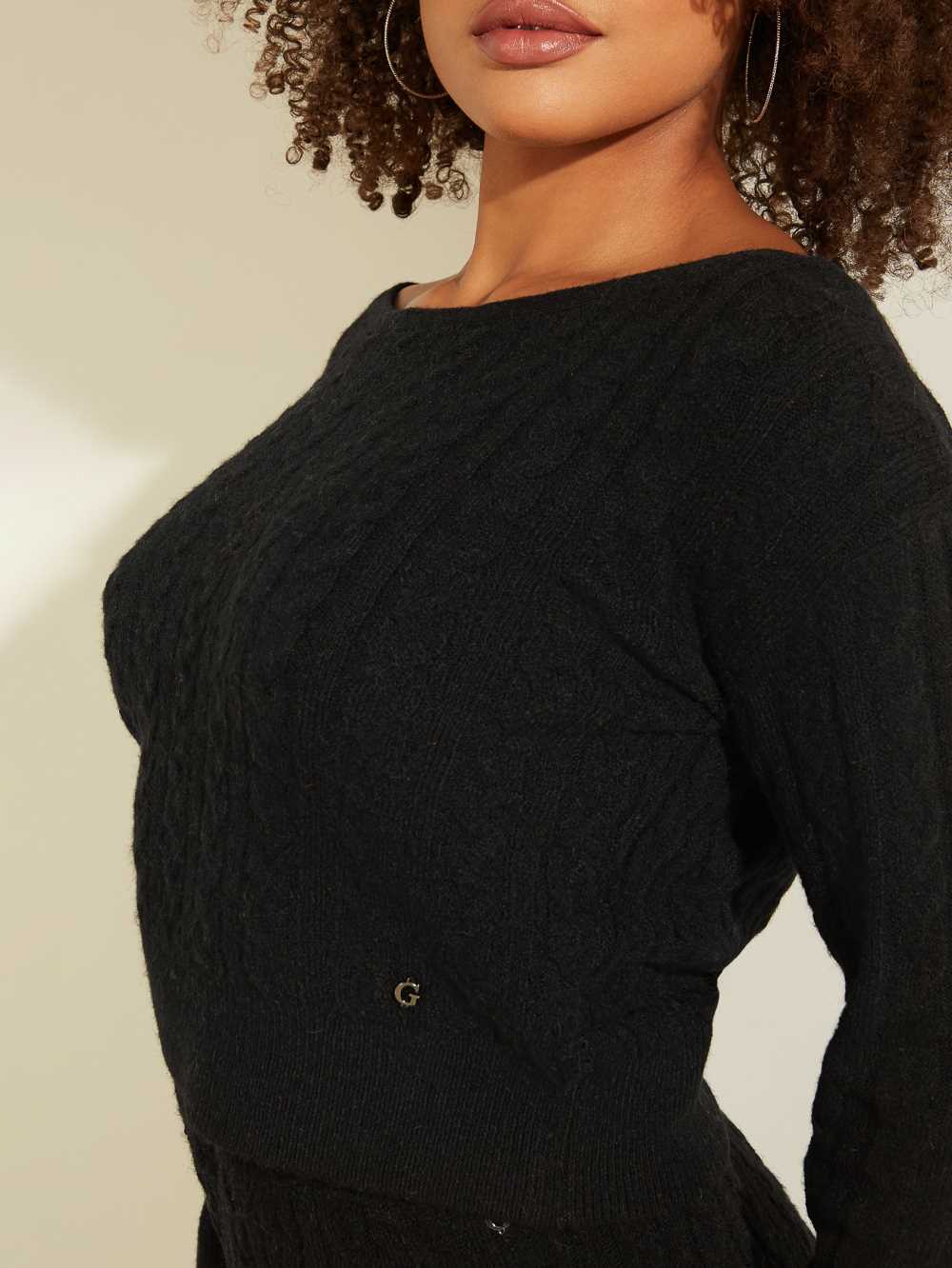 Black Women's Guess Tanya Cable Knit Sweaters Australia Sale | 634JLQSBU