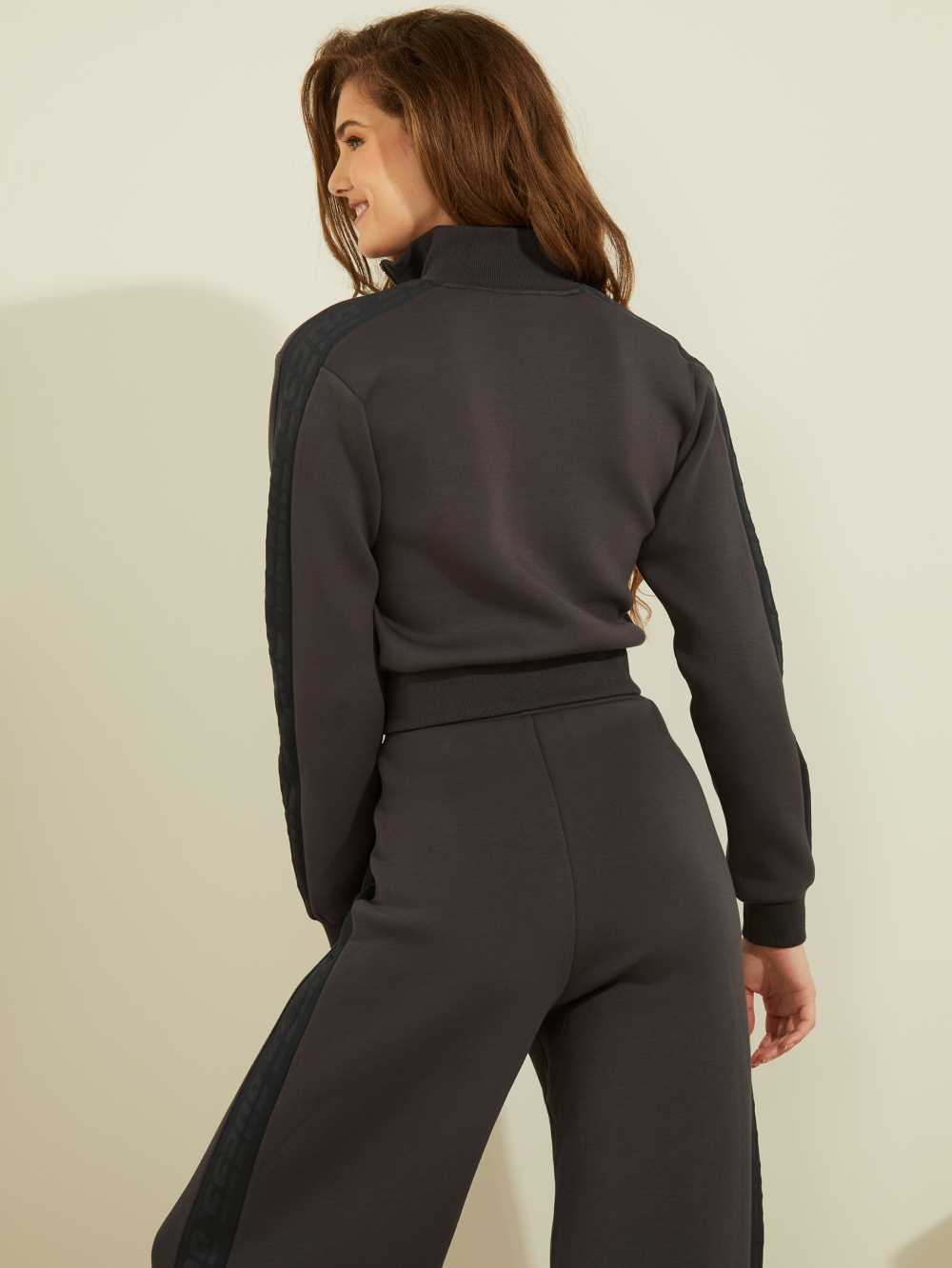 Blue Deep Grey Women's Guess Cropped Scuba Logo Zip-up Jackets Australia Sale | 839RHLKXN