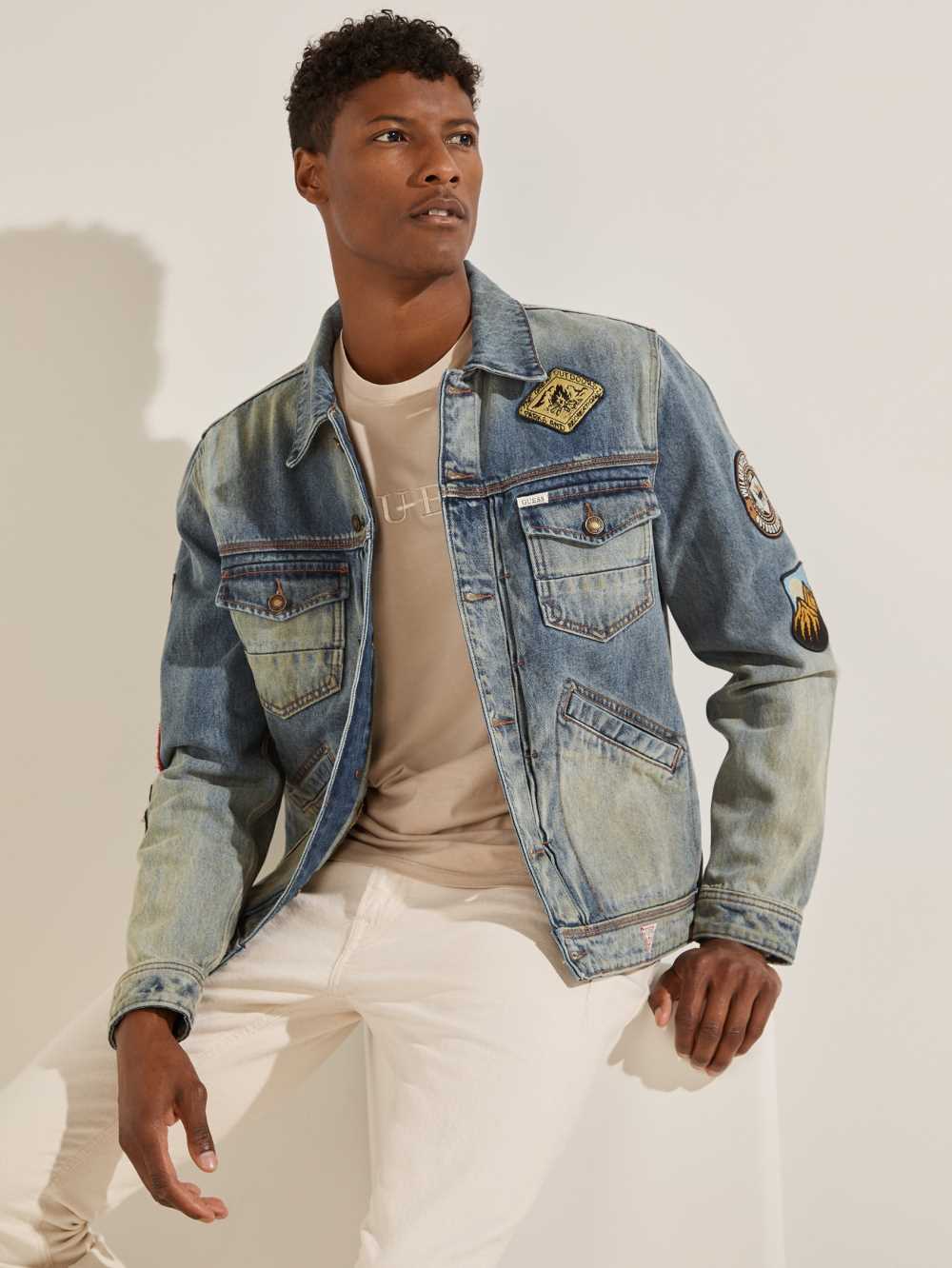 Blue Men's Guess Dillon Heritage Denim Jackets Australia Sale | 738IKAMZJ