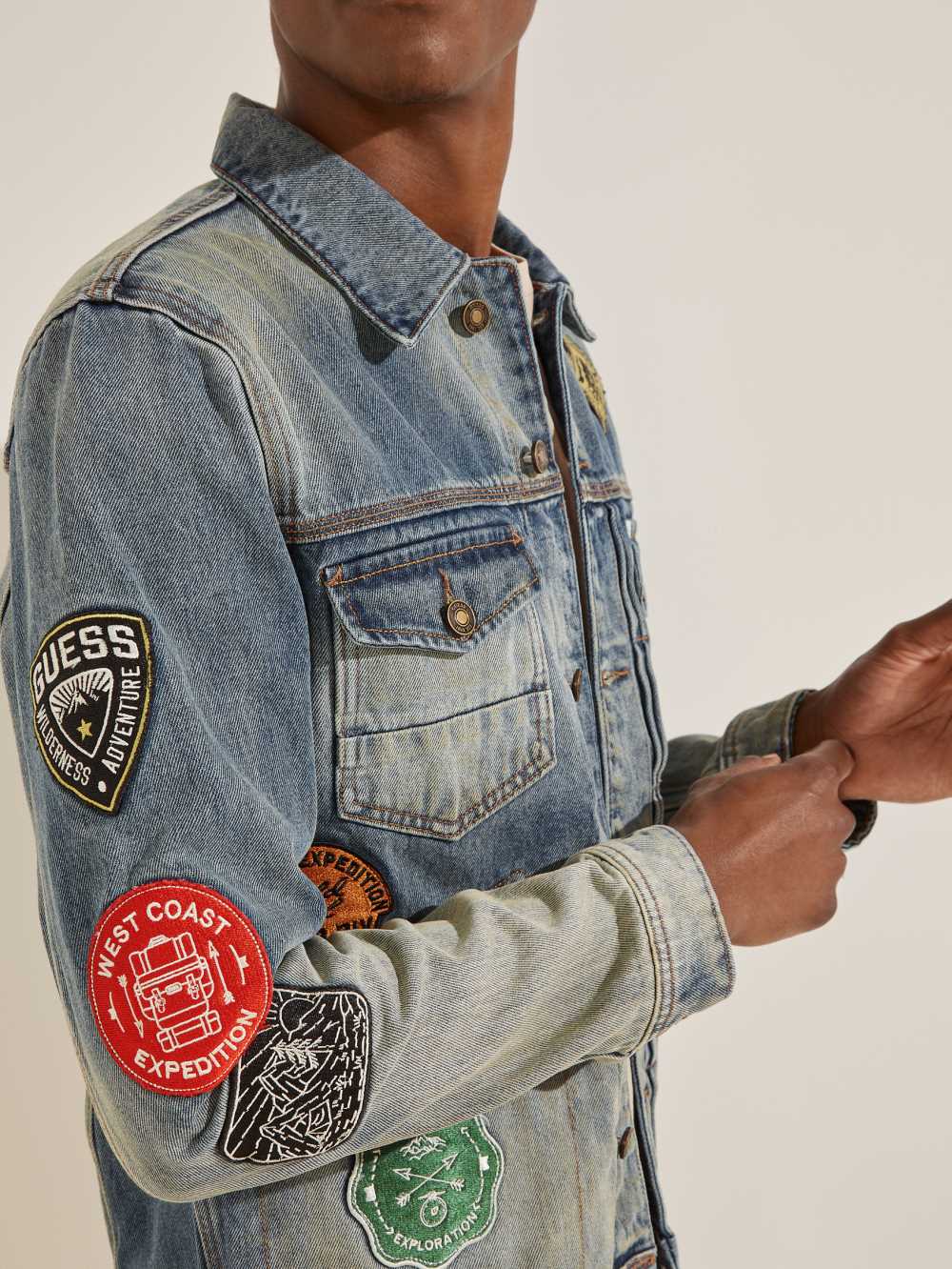Blue Men's Guess Dillon Heritage Denim Jackets Australia Sale | 738IKAMZJ
