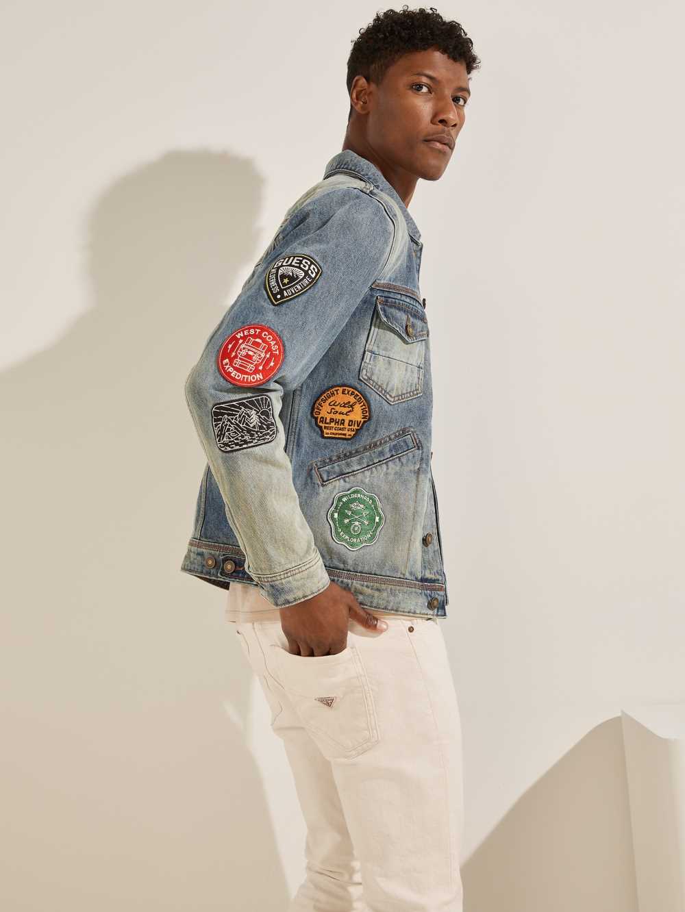 Blue Men's Guess Dillon Heritage Denim Jackets Australia Sale | 738IKAMZJ