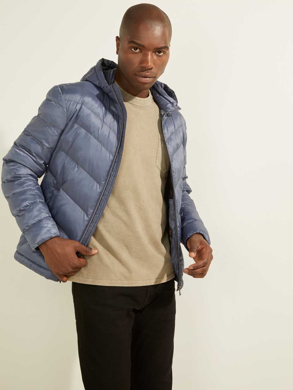 Blue Men\'s Guess Eco Lightweight Puffer Jackets Australia Sale | 037CSAFMJ