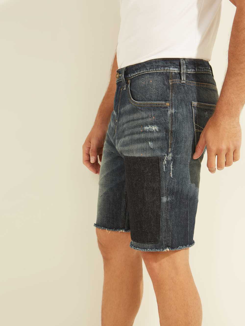 Blue Men's Guess Eco Patch Denim Shorts Australia Sale | 854BHEVGC