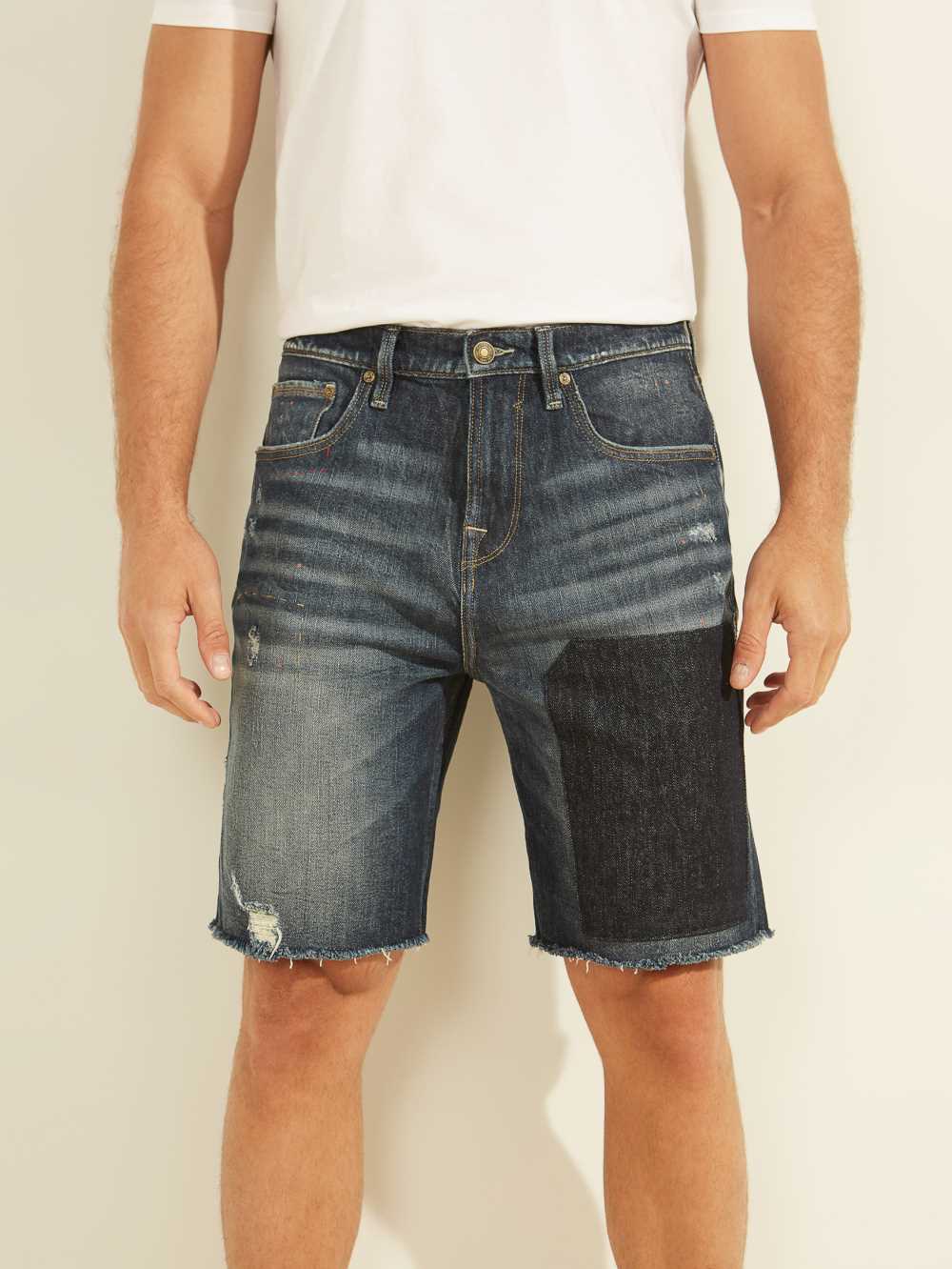 Blue Men\'s Guess Eco Patch Denim Shorts Australia Sale | 854BHEVGC