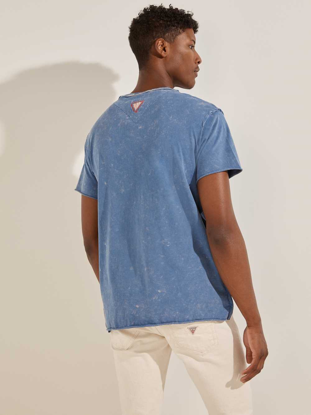 Blue Men's Guess Eco Raw Patchwork Logo T-shirt Australia Sale | 913VUPHWL