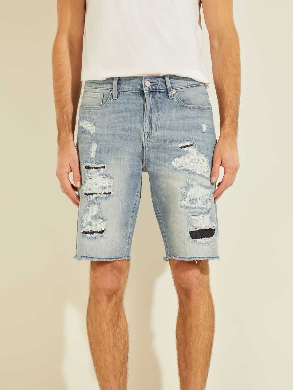 Blue Men\'s Guess Eco Slim Denim Shorts Australia Sale | 019PADFNH