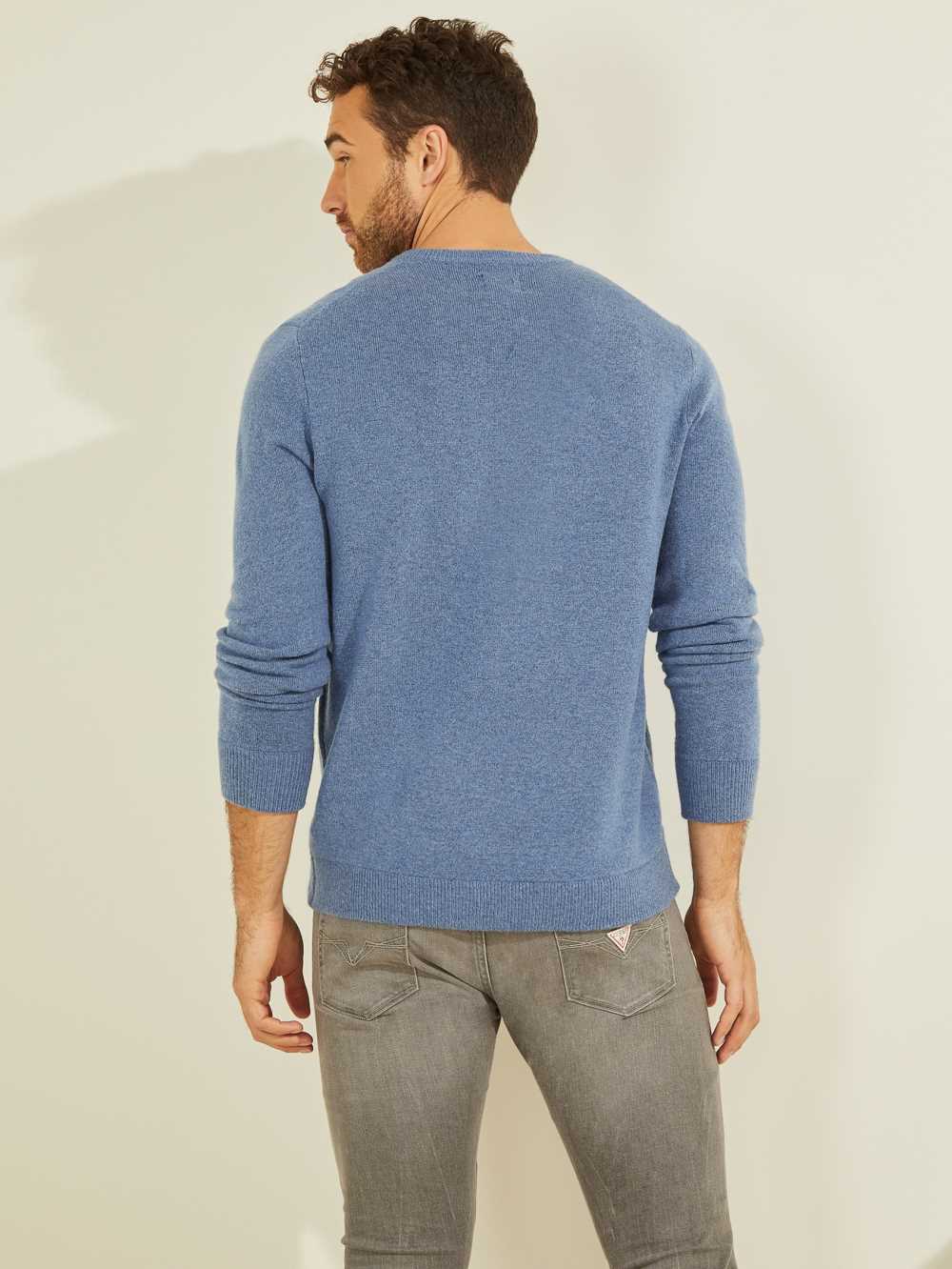 Blue Men's Guess Esmere Wool-Blend V-Neck Sweaters Australia Sale | 291JPRAGM
