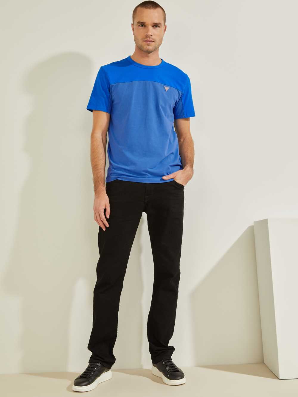 Blue Men's Guess Larrie Color-Block T-shirt Australia Sale | 987HJWEFP