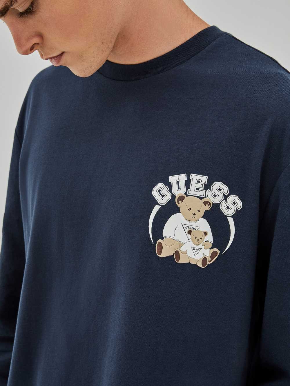 Blue Men's Guess Originals Bear Long-Sleeve T-shirt Australia Sale | 506GHWDAF