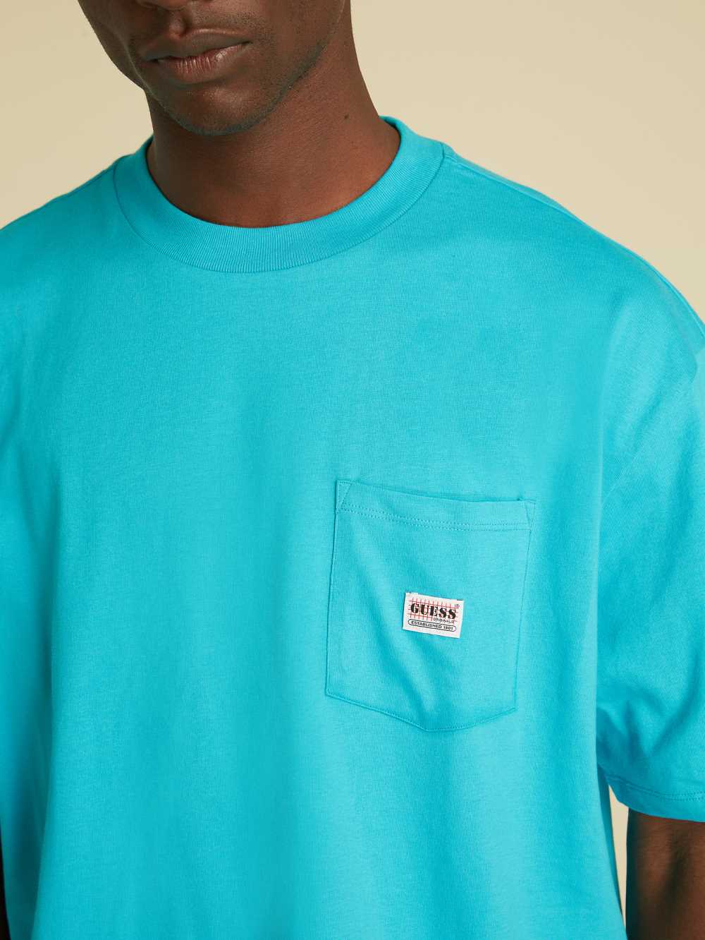 Blue Men's Guess Originals Kit Pocket T-shirt Australia Sale | 163HTYRMV