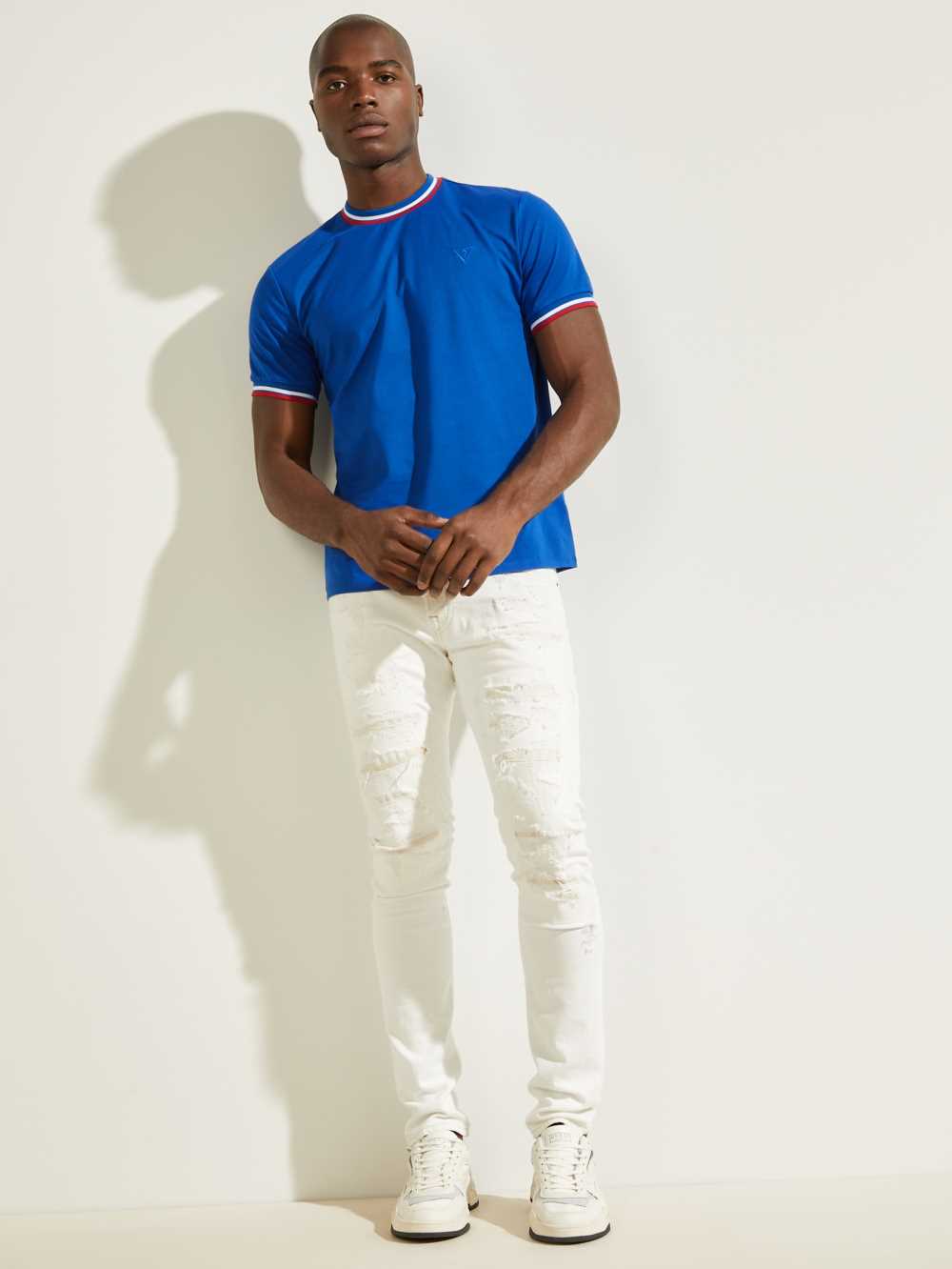 Blue Men's Guess Paul Ringer T-shirt Australia Sale | 018IEKRHB