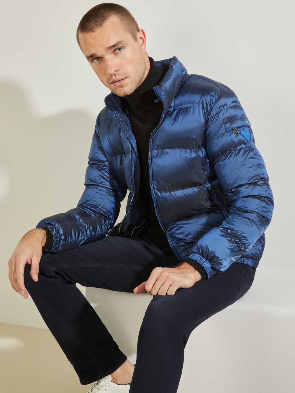 Blue Men\'s Guess Quilted Puffer Jackets Australia Sale | 082QYAFCW