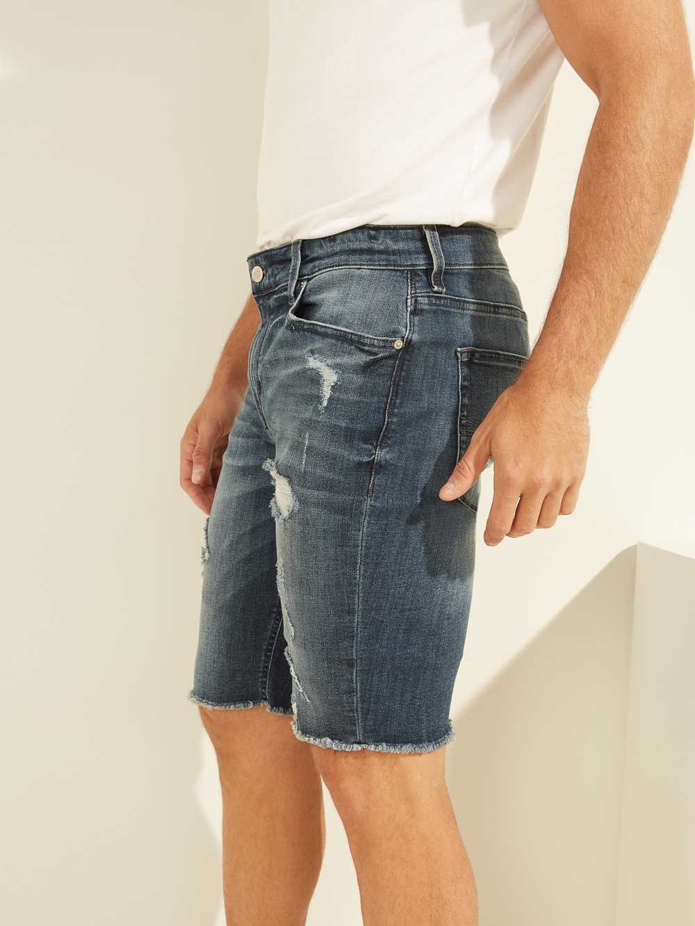 Blue Men's Guess Slim Denim Shorts Australia Sale | 432BKQCRH