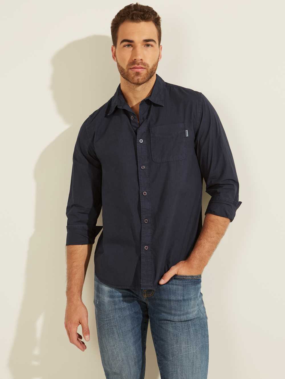 Blue Multicolor Men\'s Guess Laguna Washed Shirts Australia Sale | 079YHMZLD