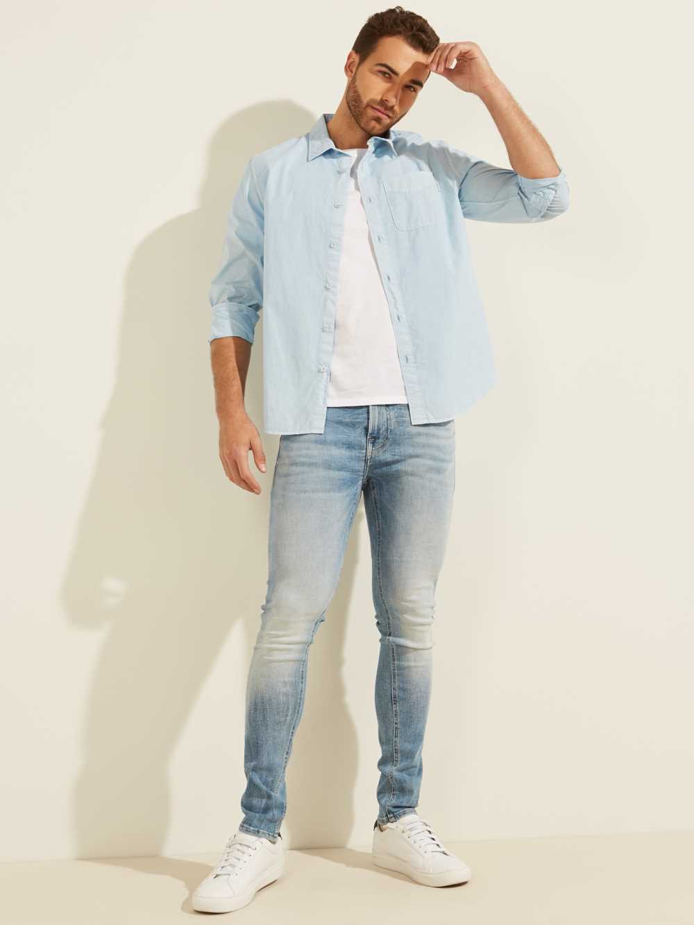 Blue Multicolor Men's Guess Laguna Washed Shirts Australia Sale | 198SQWONP