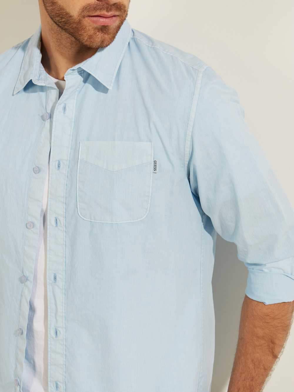 Blue Multicolor Men's Guess Laguna Washed Shirts Australia Sale | 198SQWONP