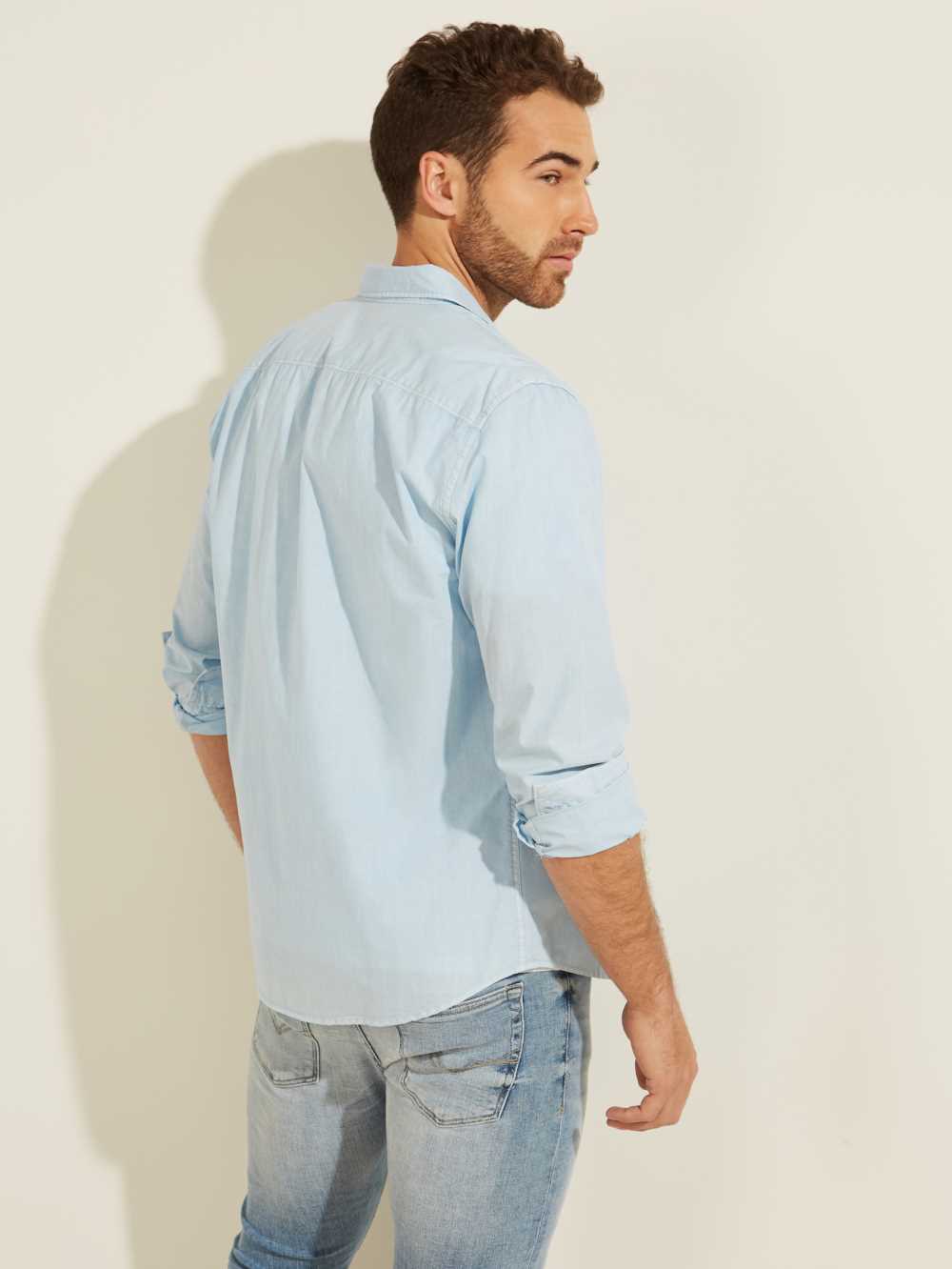 Blue Multicolor Men's Guess Laguna Washed Shirts Australia Sale | 198SQWONP