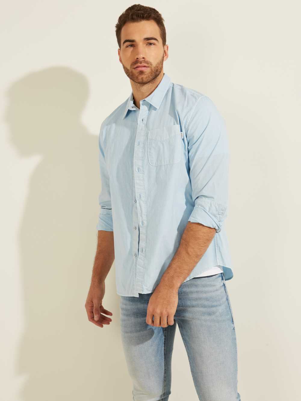 Blue Multicolor Men\'s Guess Laguna Washed Shirts Australia Sale | 198SQWONP