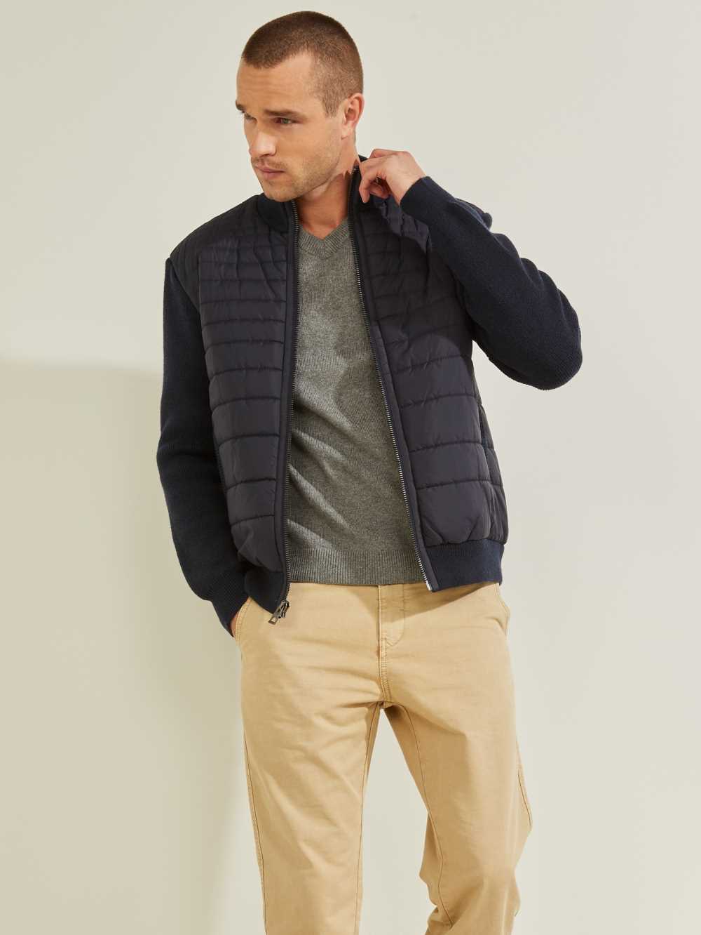 Blue Multicolor Men\'s Guess Liam Nylon Puffer Jackets Australia Sale | 015SHEAUR