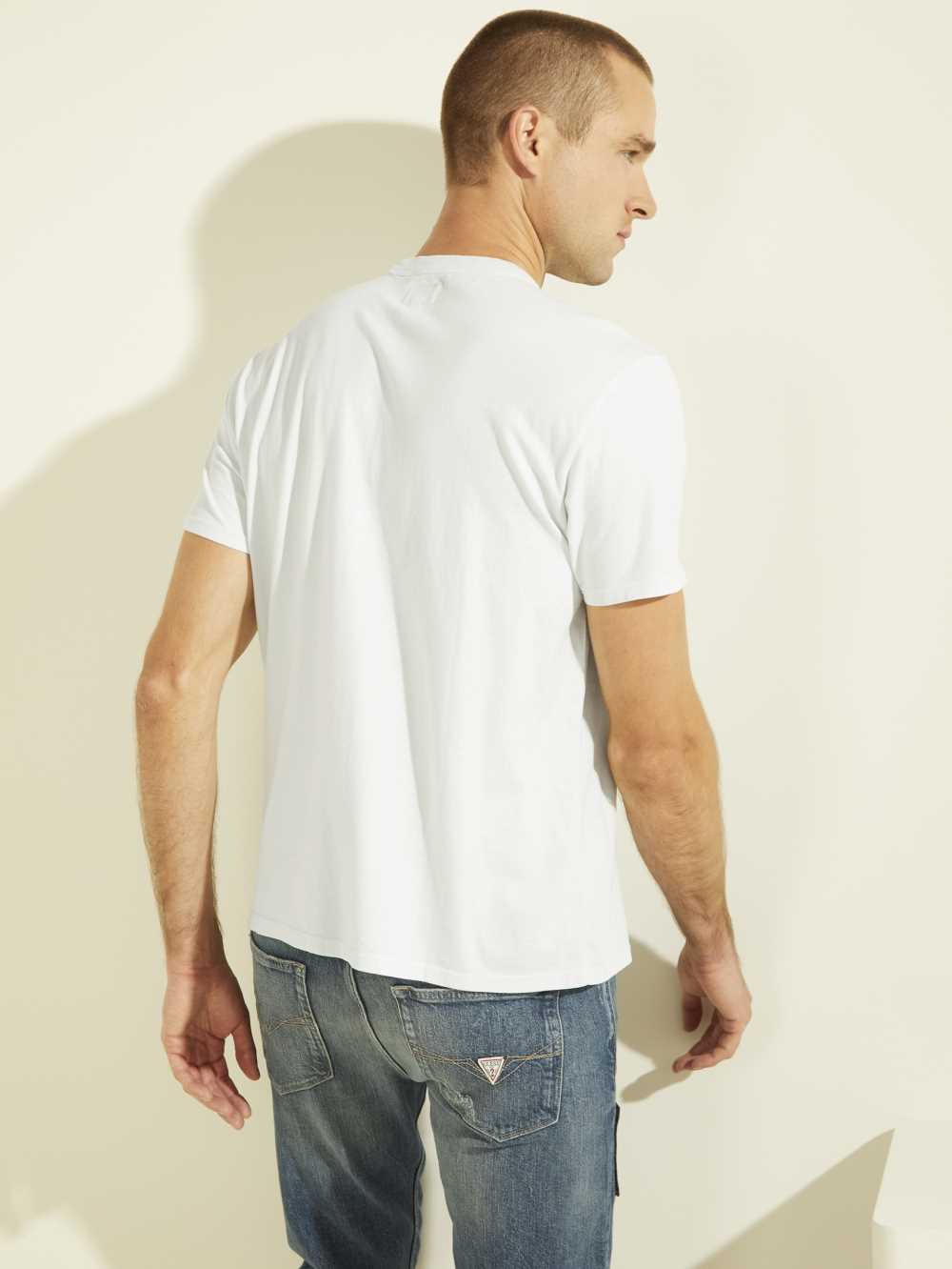 Blue Multicolor Men's Guess Sueded Jersey T-shirt Australia Sale | 845BFGEHS