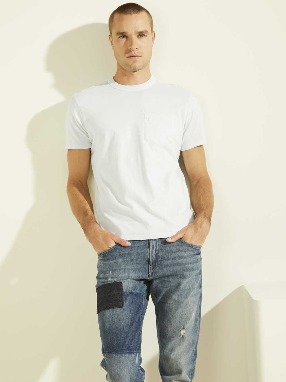 Blue Multicolor Men\'s Guess Sueded Jersey T-shirt Australia Sale | 845BFGEHS