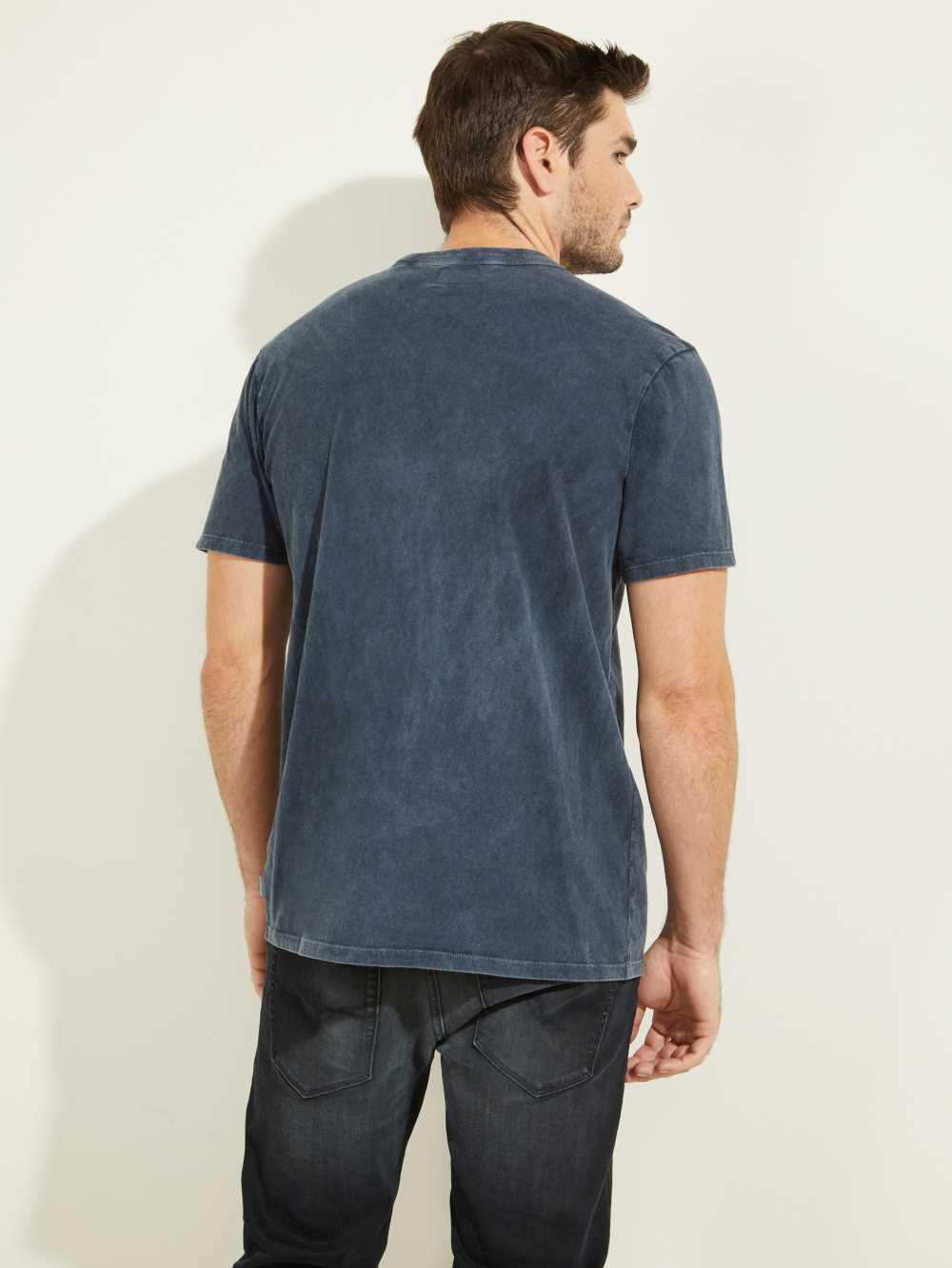 Blue Multicolor Men's Guess Sueded Jersey T-shirt Australia Sale | 906EMBILU