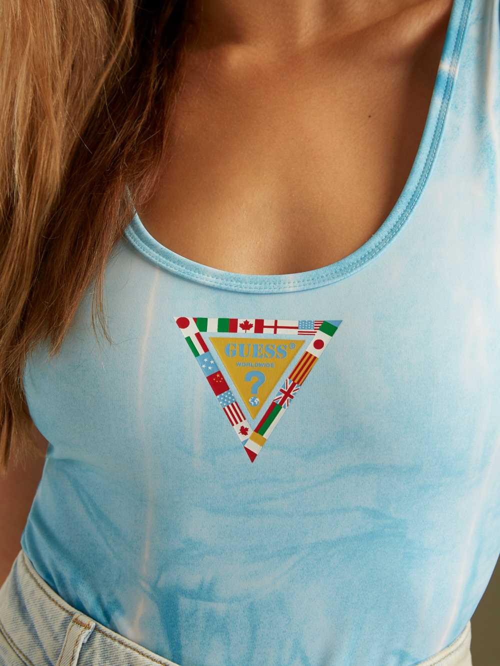 Blue Multicolor Women's Guess Summer Games Tie-Dye Bodysuit Australia Sale | 836DIKTVP