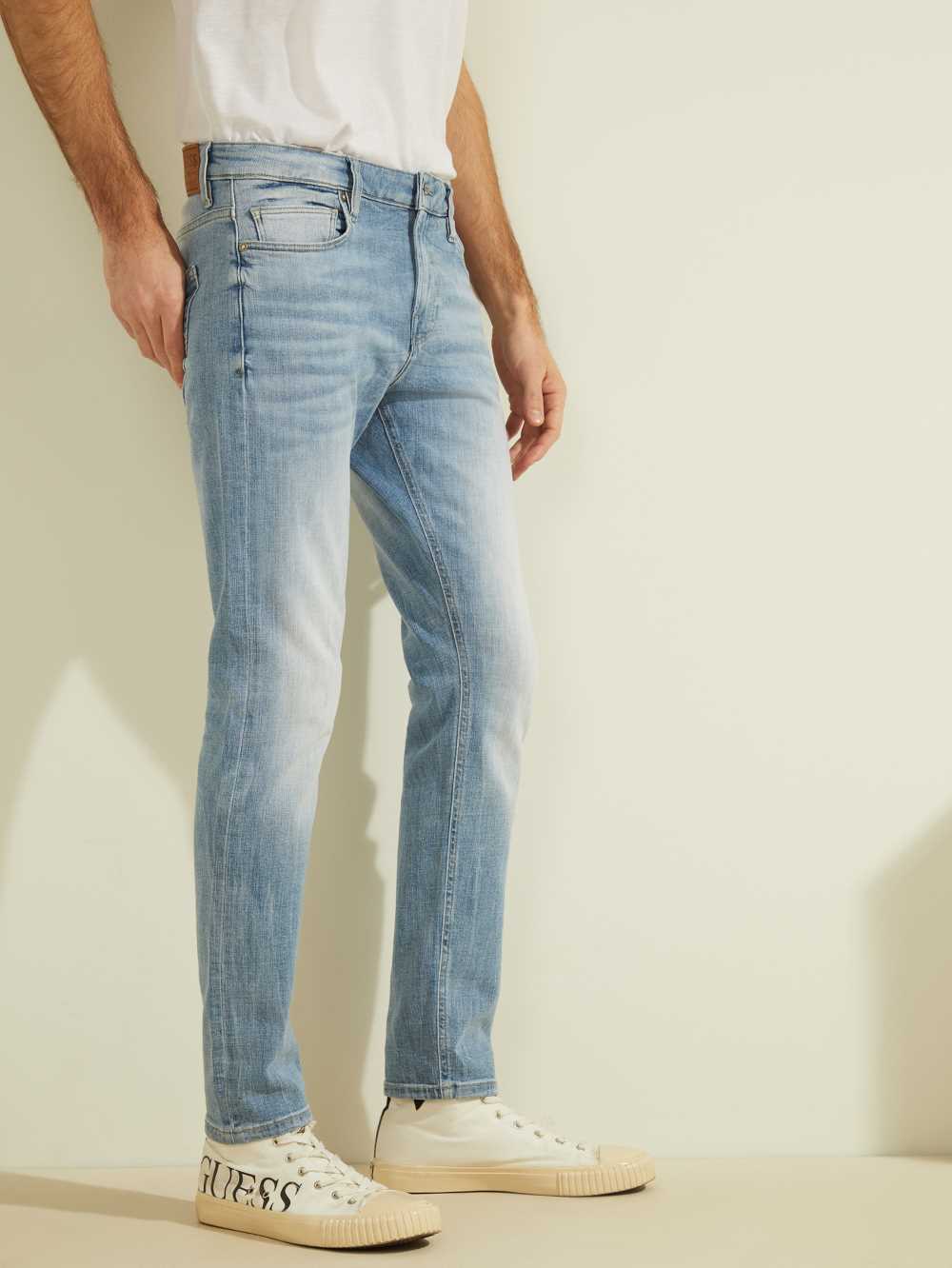 Blue White Men's Guess Eco Faded Skinny Jeans Australia Sale | 691AMJUDW