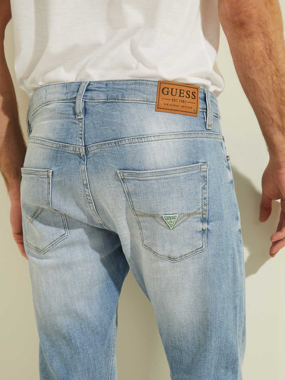 Blue White Men's Guess Eco Faded Skinny Jeans Australia Sale | 691AMJUDW