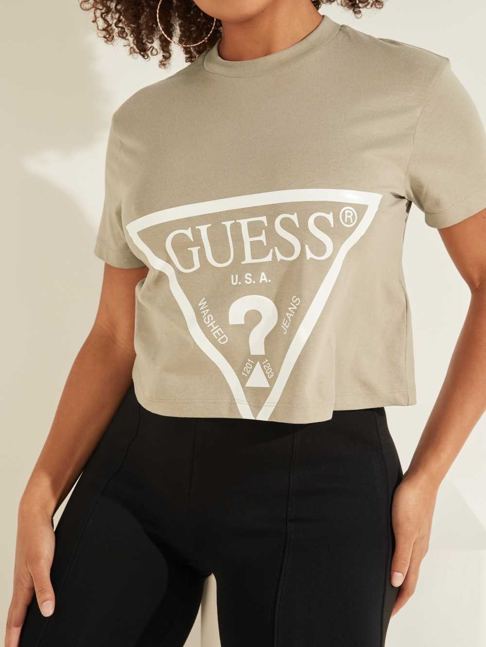 Blue Women's Guess Cropped Logo T-shirt Australia Sale | 138BIZWSC