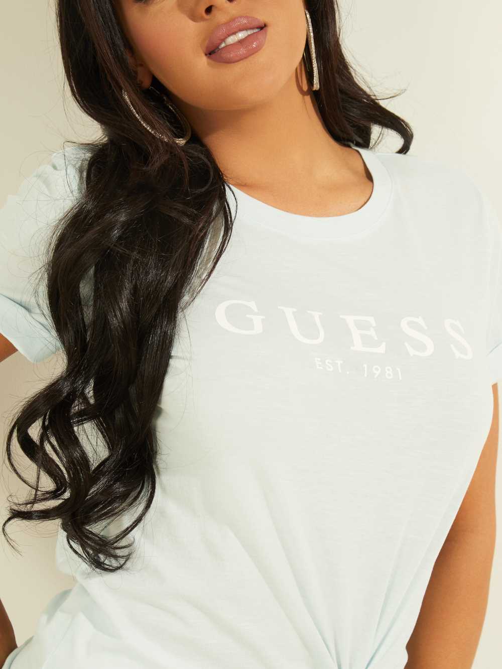 Blue Women's Guess Eco 1981 Rolled Cuff Logo T-shirt Australia Sale | 256ZWMSDY