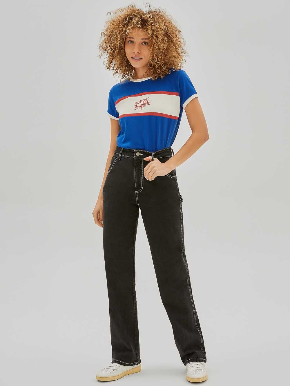 Blue Women's Guess Originals Ringer Baby T-shirt Australia Sale | 976OLJUTW