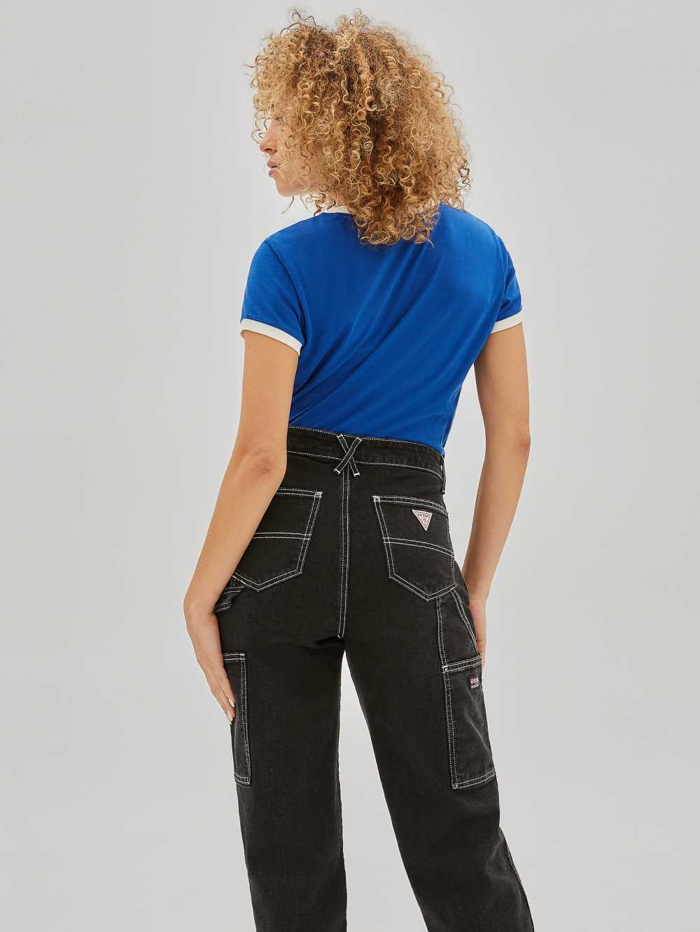 Blue Women's Guess Originals Ringer Baby T-shirt Australia Sale | 976OLJUTW
