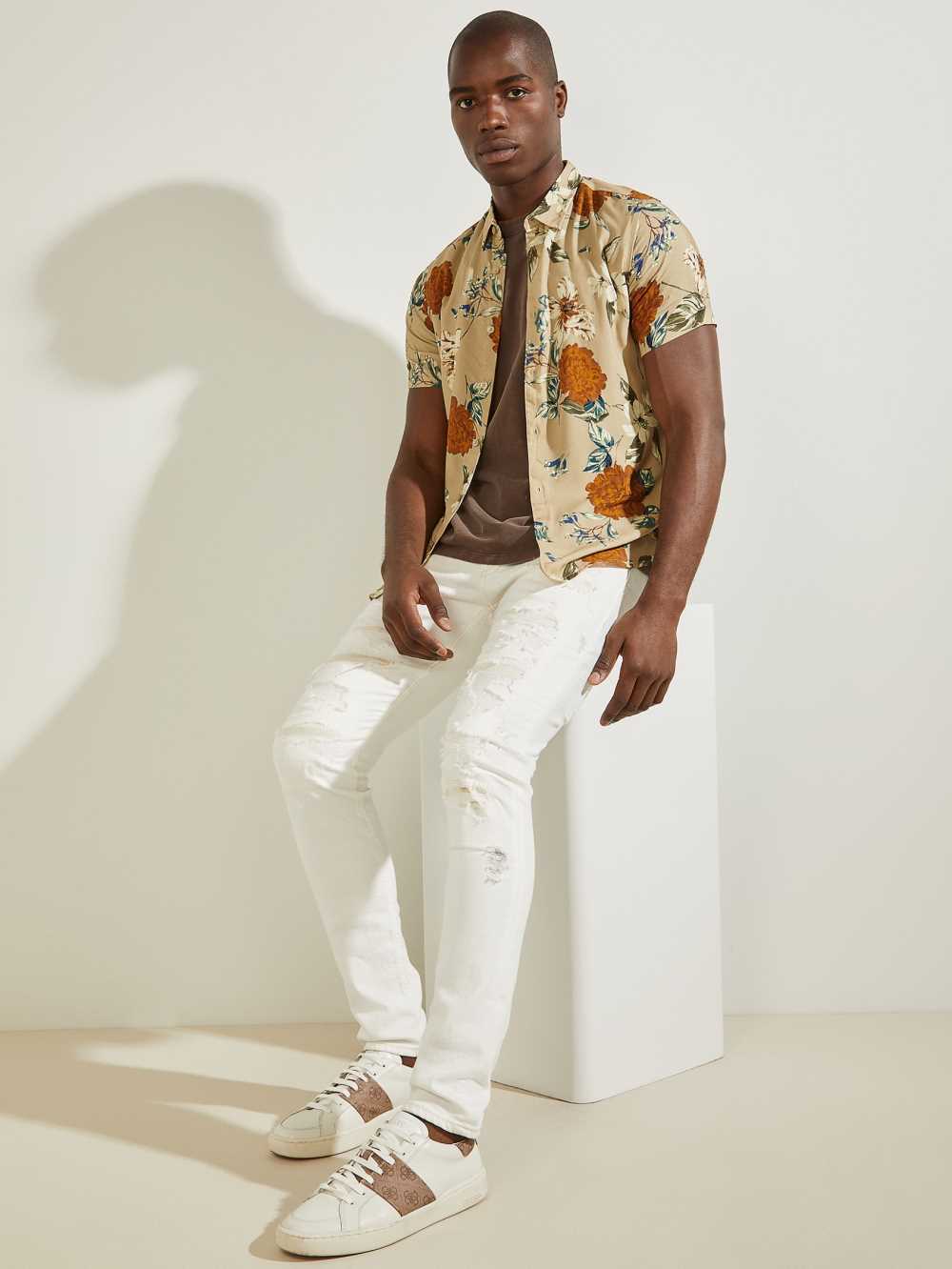 Brown Men's Guess Eco Cascade Floral Shirts Australia Sale | 207DWPMTR