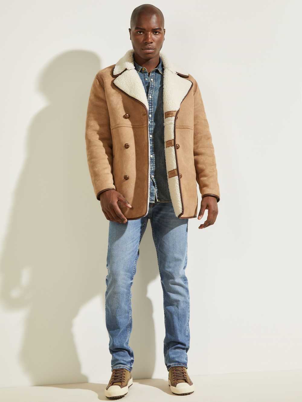 Brown Men's Guess Redford Sherpa-Lined Coats Australia Sale | 814JSQVYX