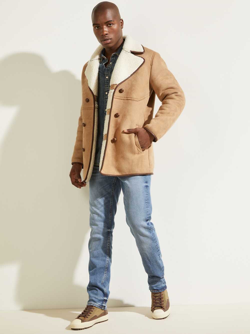Brown Men's Guess Redford Sherpa-Lined Coats Australia Sale | 814JSQVYX