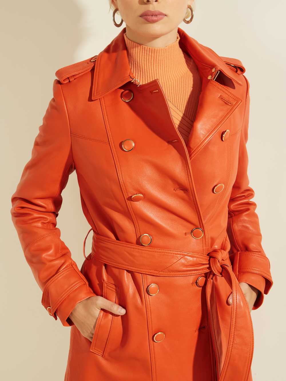Brown Multicolor Women's Guess Felicia Leather Trench Coats Australia Sale | 750GLAVTF