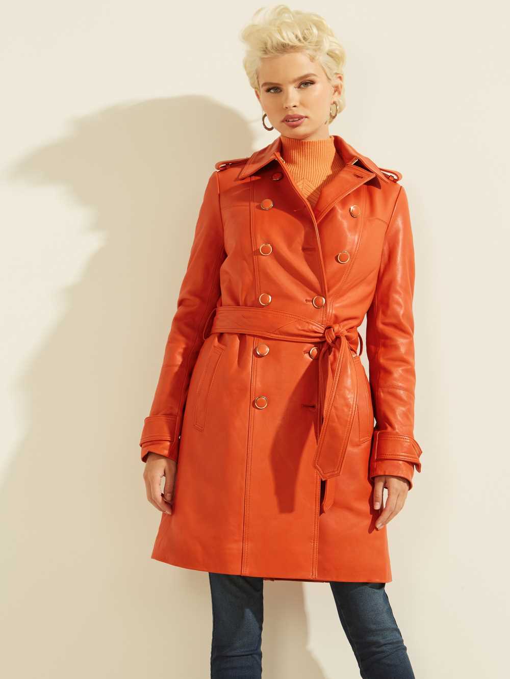 Brown Multicolor Women\'s Guess Felicia Leather Trench Coats Australia Sale | 750GLAVTF