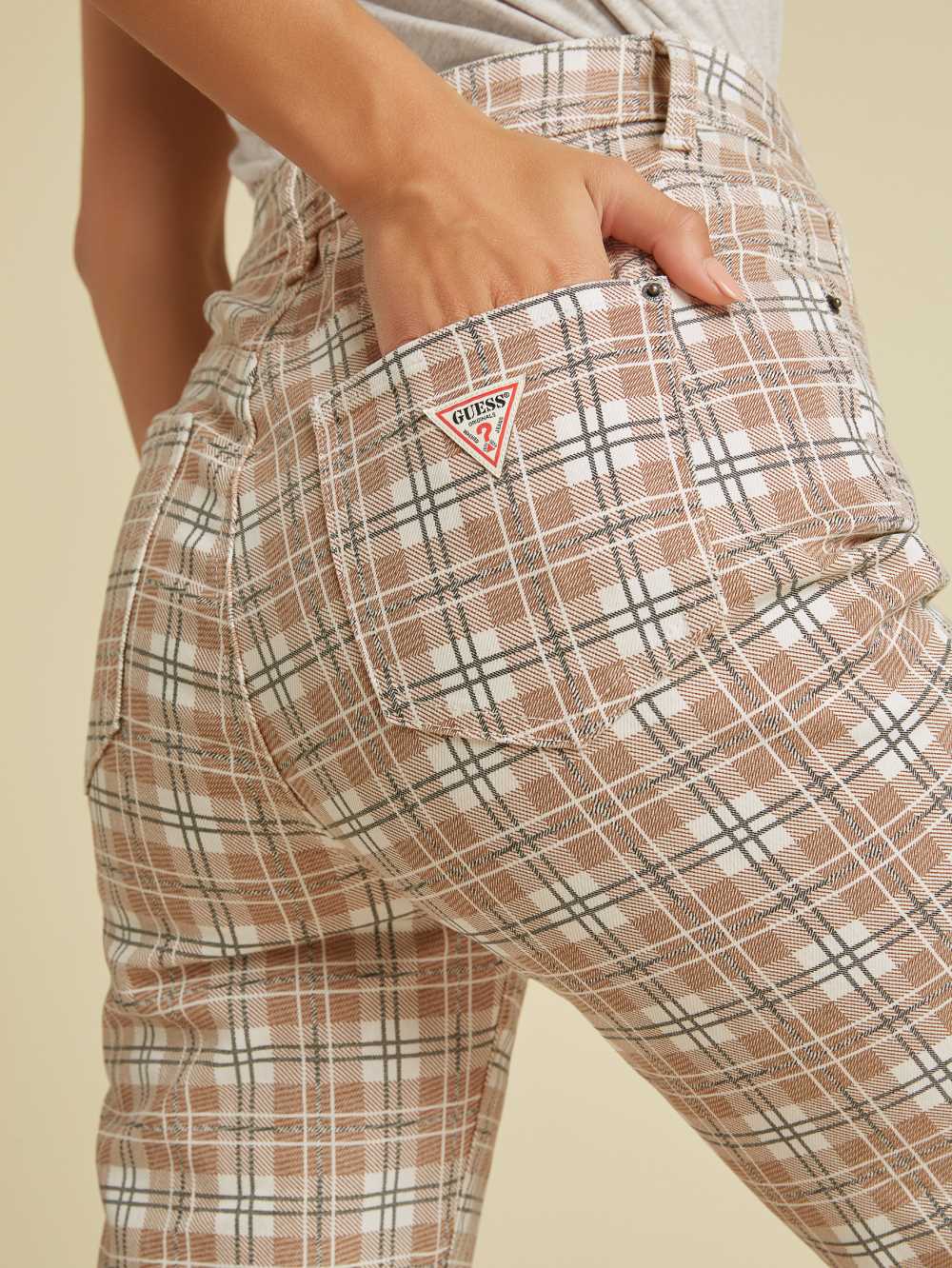 Brown Multicolor Women's Guess Originals Plaid Mom Jeans Australia Sale | 031TYFGIZ