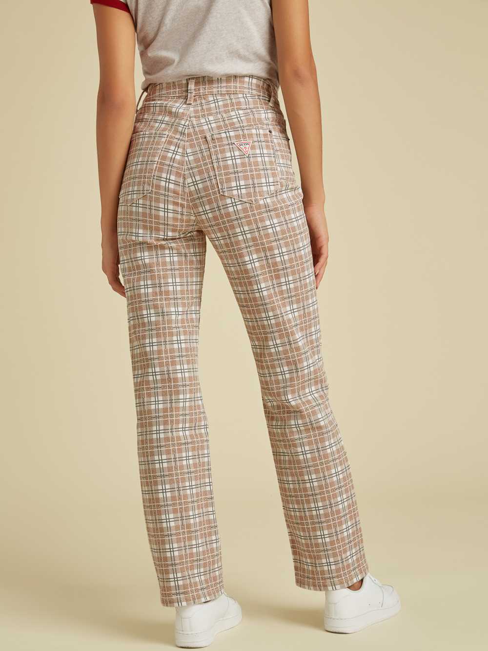 Brown Multicolor Women's Guess Originals Plaid Mom Jeans Australia Sale | 031TYFGIZ