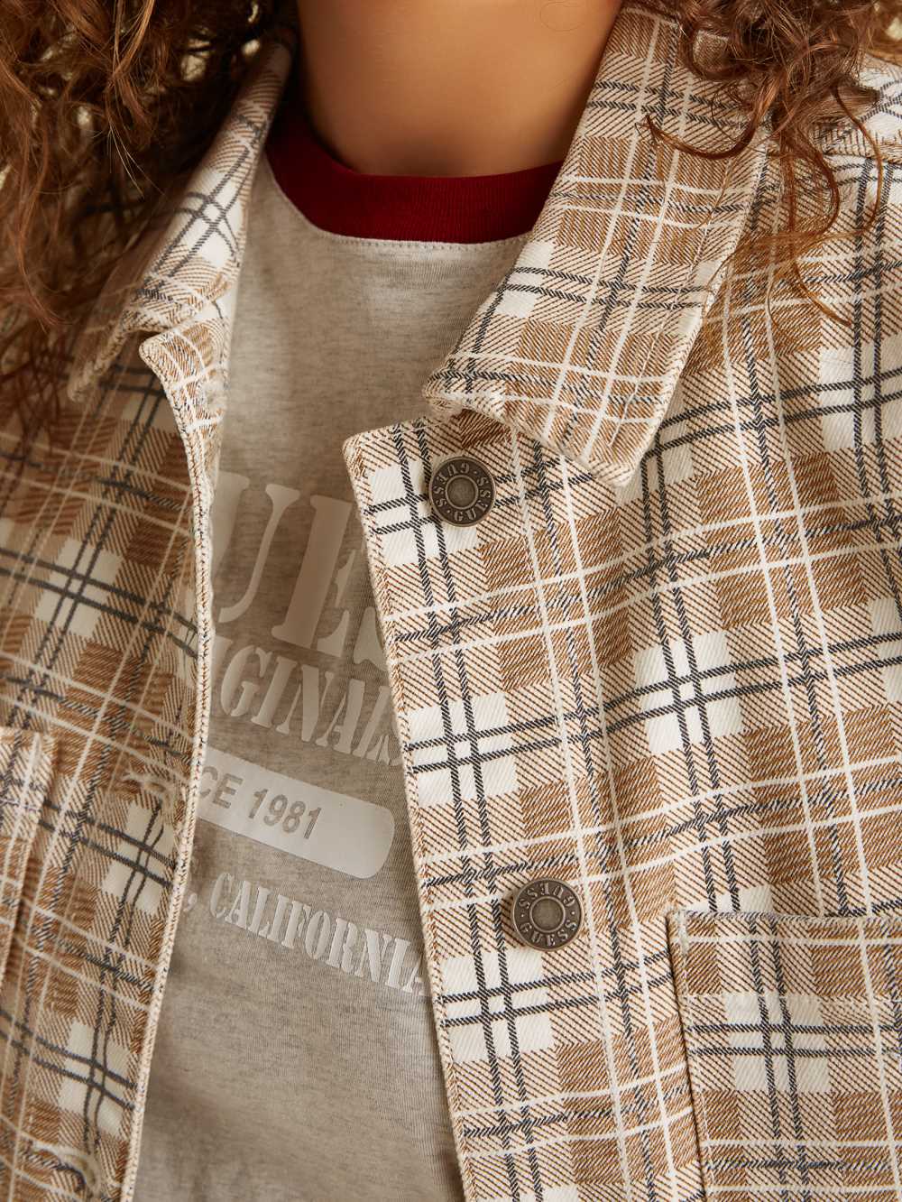 Brown Multicolor Women's Guess Originals Plaid Denim Jackets Australia Sale | 286HZNCUO