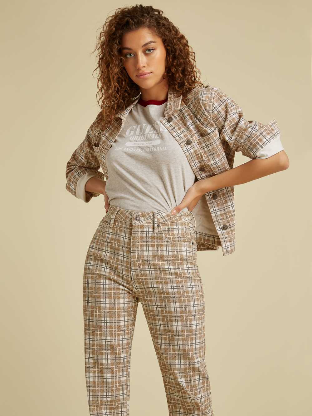 Brown Multicolor Women\'s Guess Originals Plaid Denim Jackets Australia Sale | 286HZNCUO