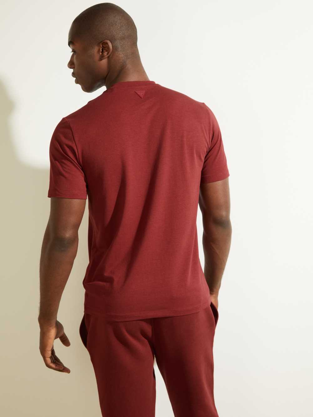 Burgundy Men's Guess Eco Alphy T-shirt Australia Sale | 251HLVZKT
